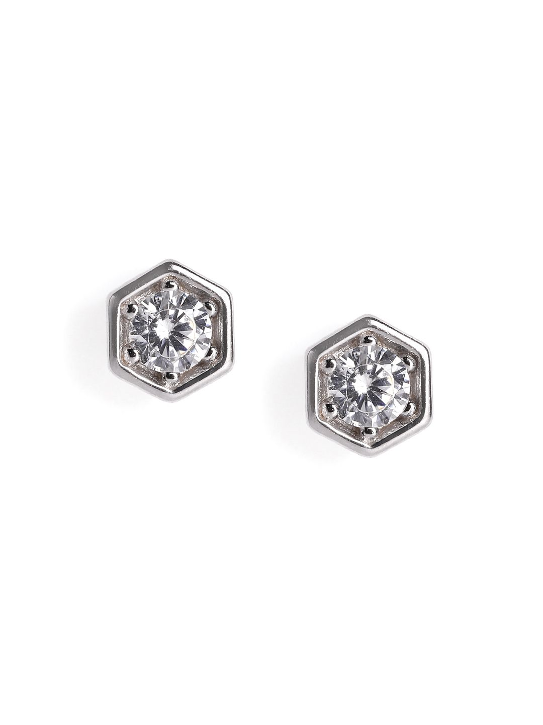 Luxevogue Rhodium Plated Anti Tarnish 925 Sterling Silver Geometric Stone Stud Earrings