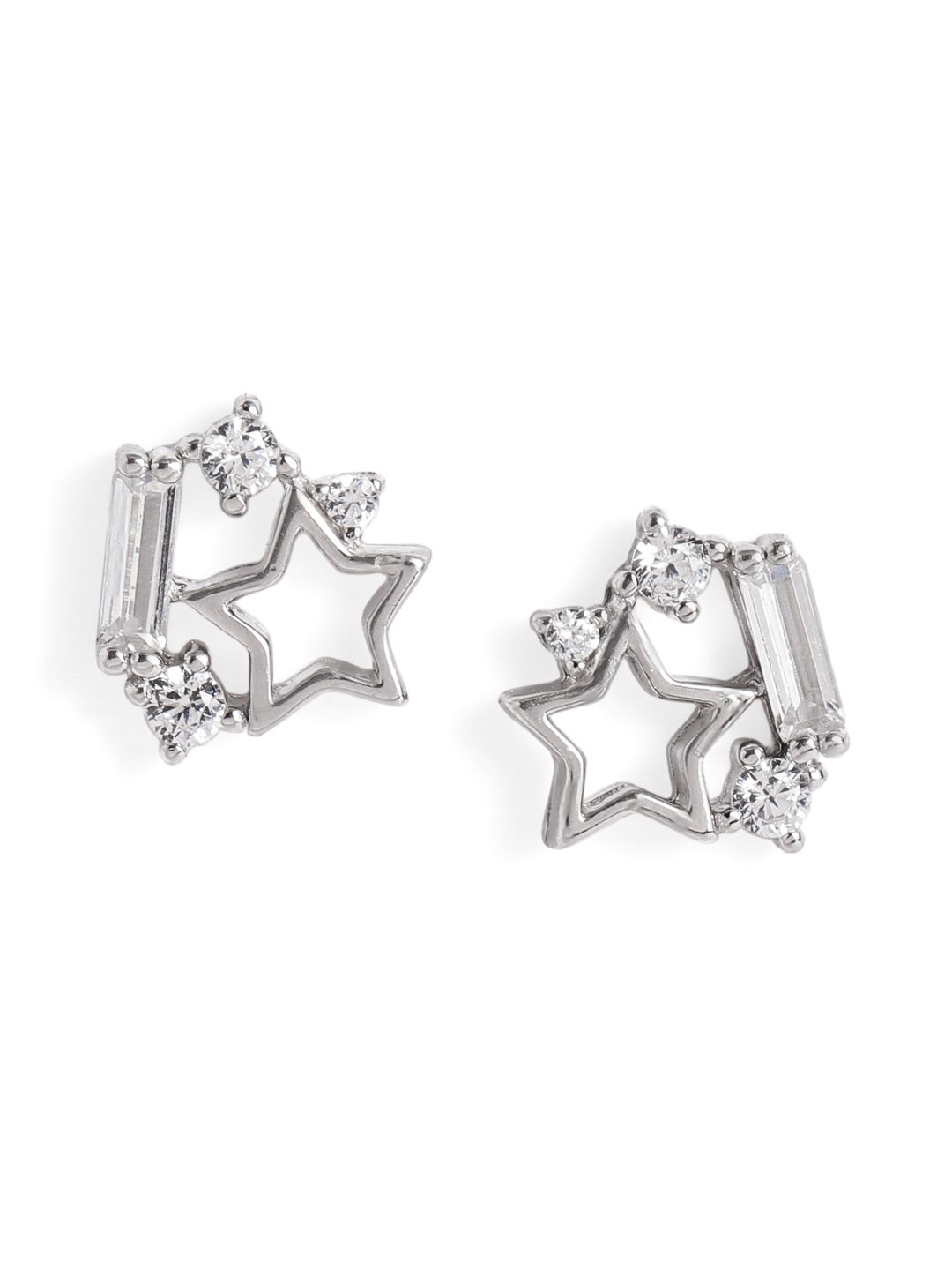 Luxevogue Rhodium Plated Anti Tarnish 925 Sterling Silver Star Stone Stud Earrings