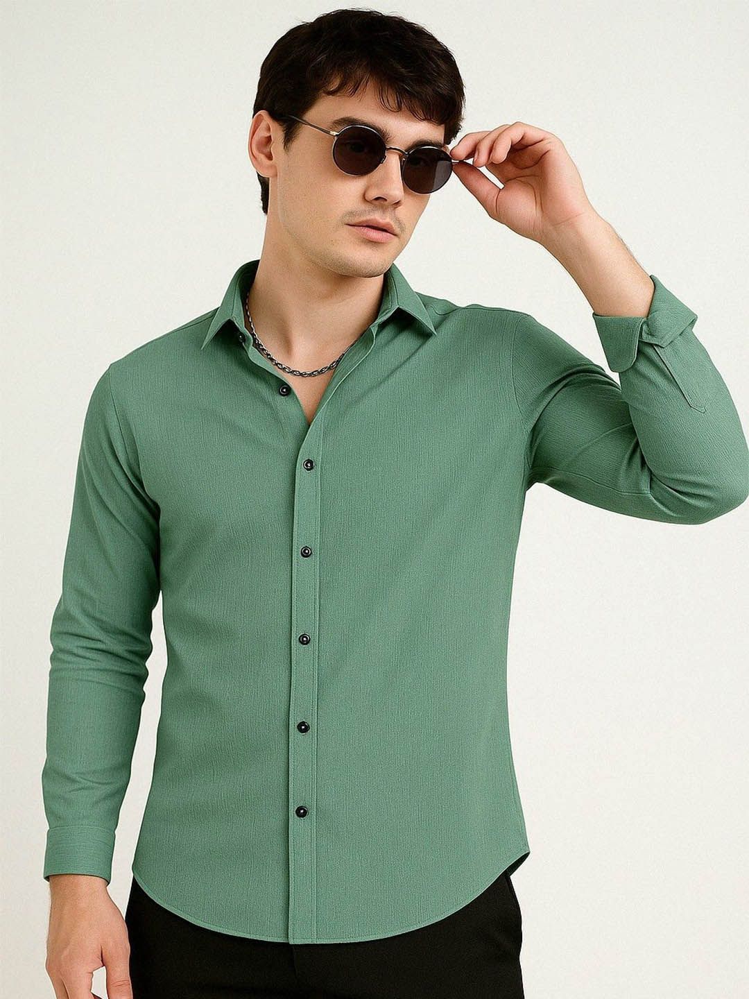 VORTEX Men Original Fit Textured Spread Collar Casual Shirt