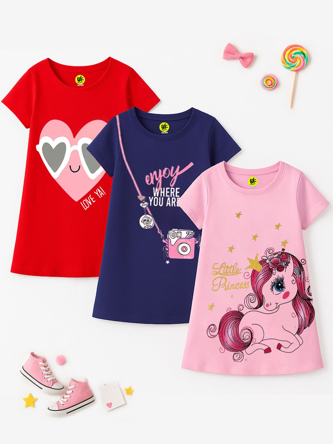 YK Girls Graphic Printed T-shirt Dress