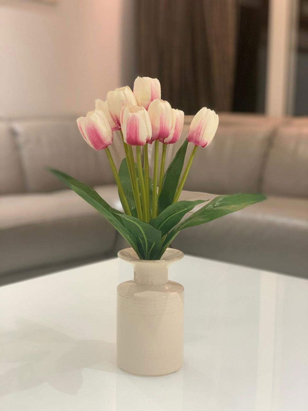 EarthCraft White And Green Tulip Artificial Flower