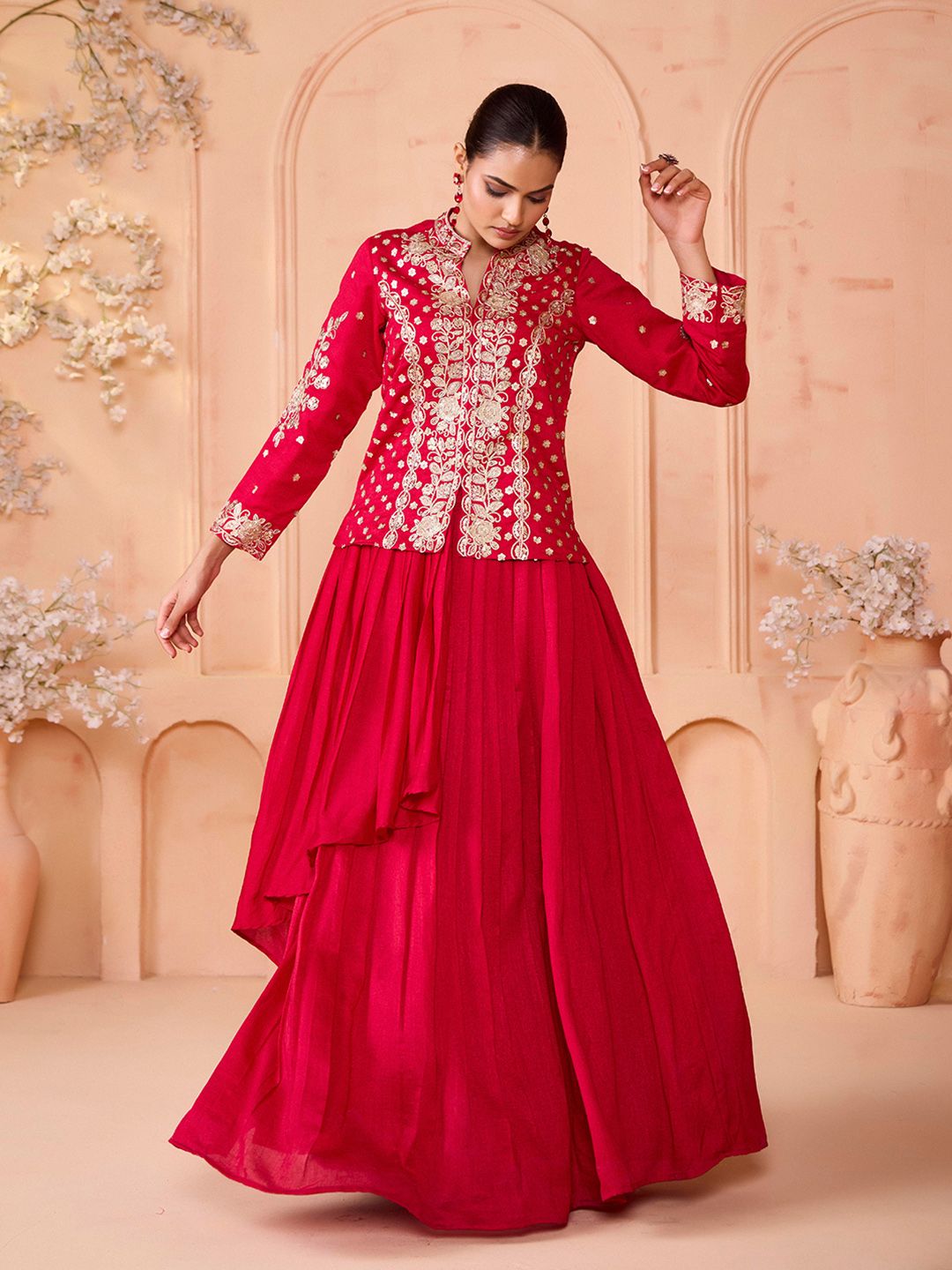 Embroidered Ready To Wear V-Neck Lehenga & Choli