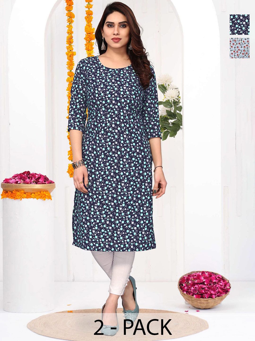Moda Rapido Women Pack Of 2 Printed Crepe Kurta