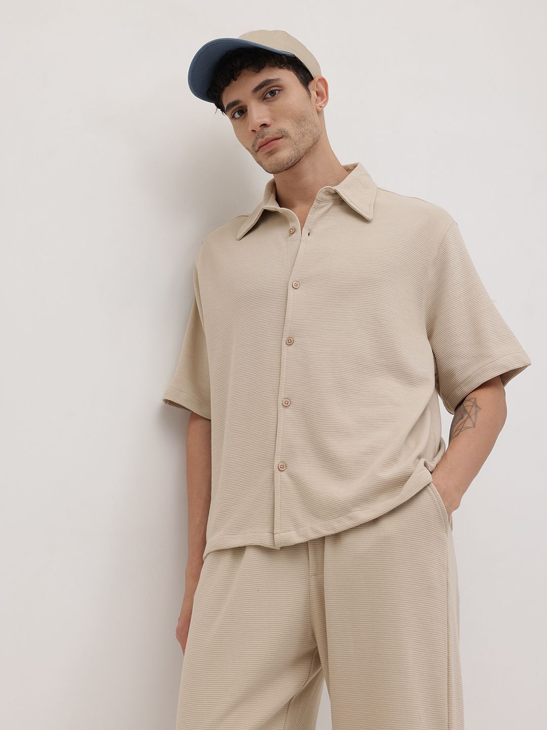 Buy The Roadster Lifestyle Co. Men Self Design Shirt With Trousers -  - Apparel for Men