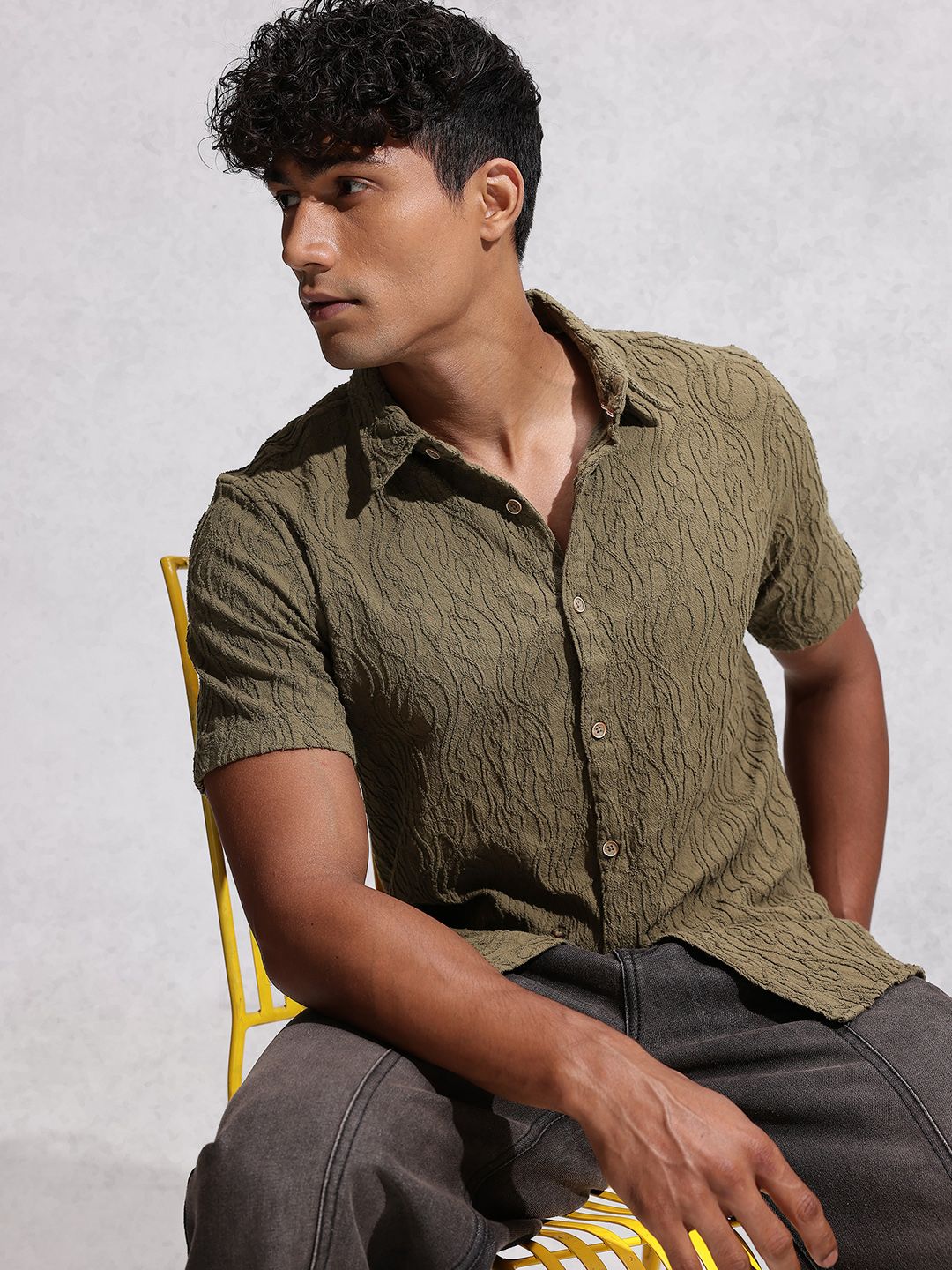 WROGN Textured Slim Fit Casual Shirt