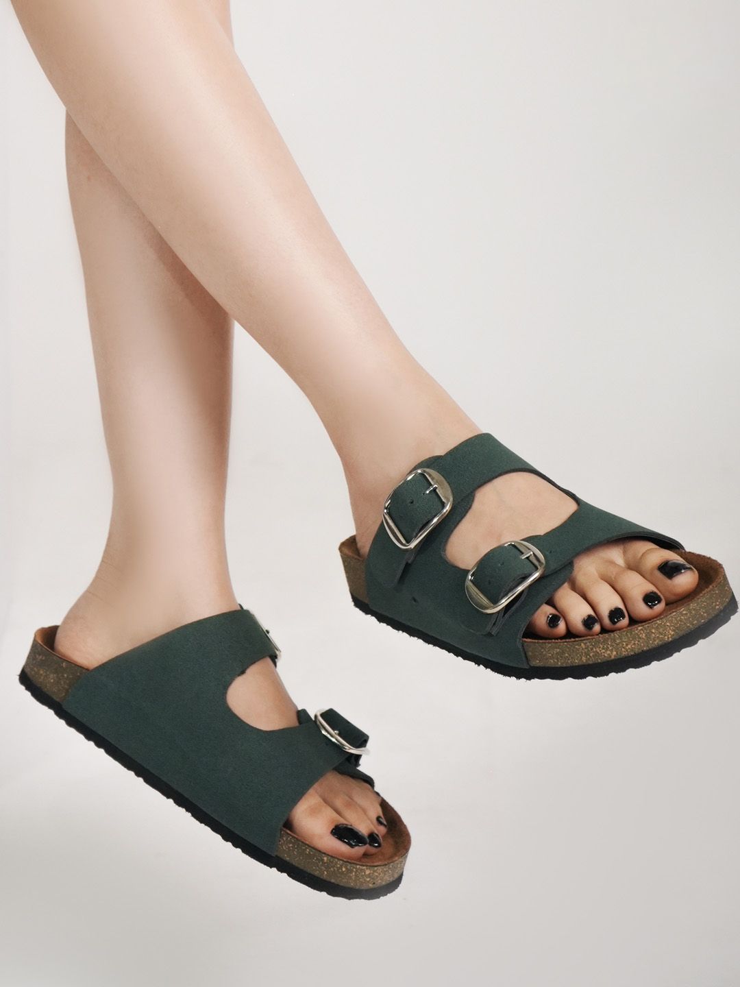 LYDC Women Olive Comfort EVA Flat Sandals With Buckles
