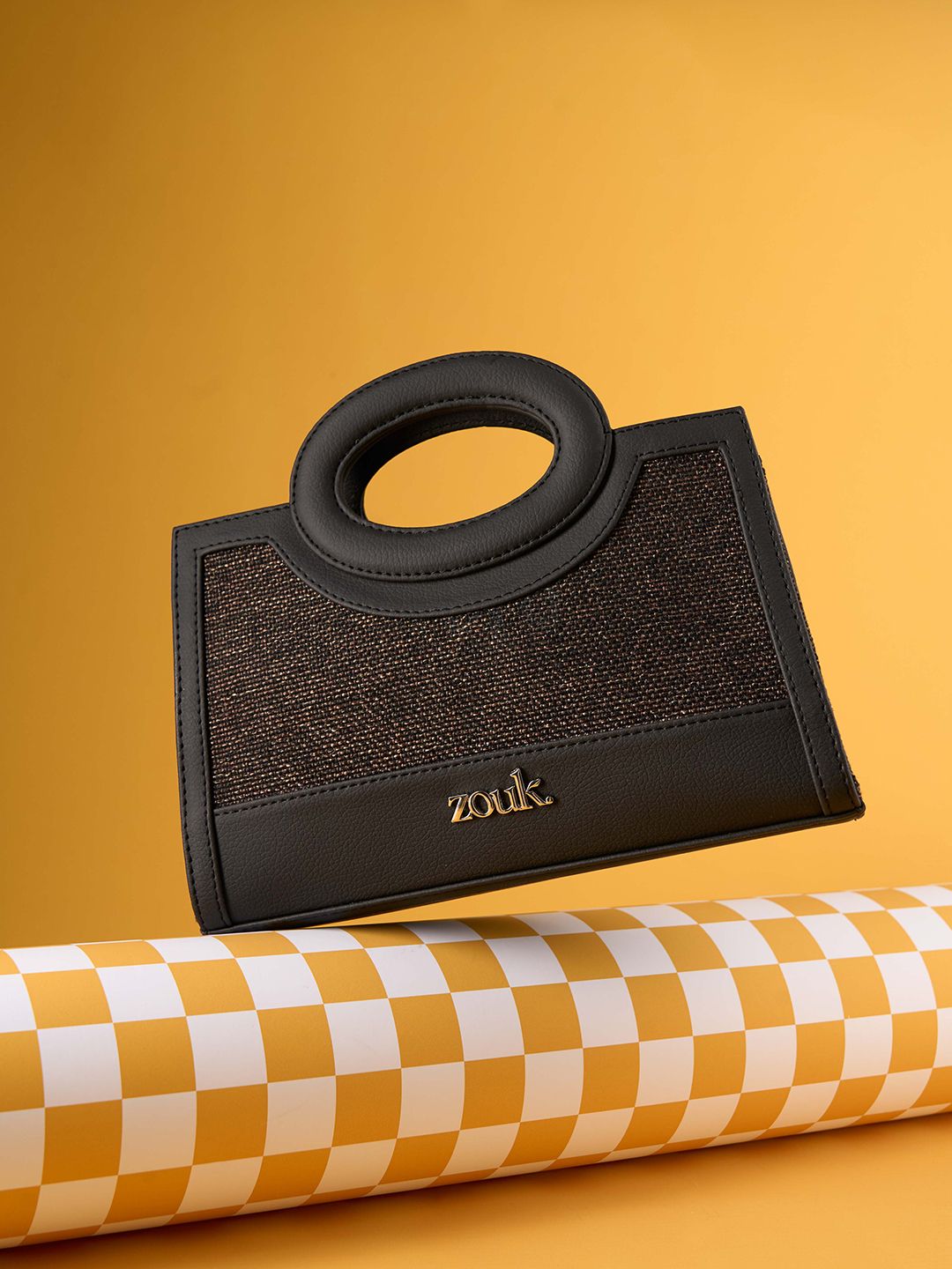 Alt by Zouk Bristel Textured Zip Detail Jute Small Structured Handheld Bag