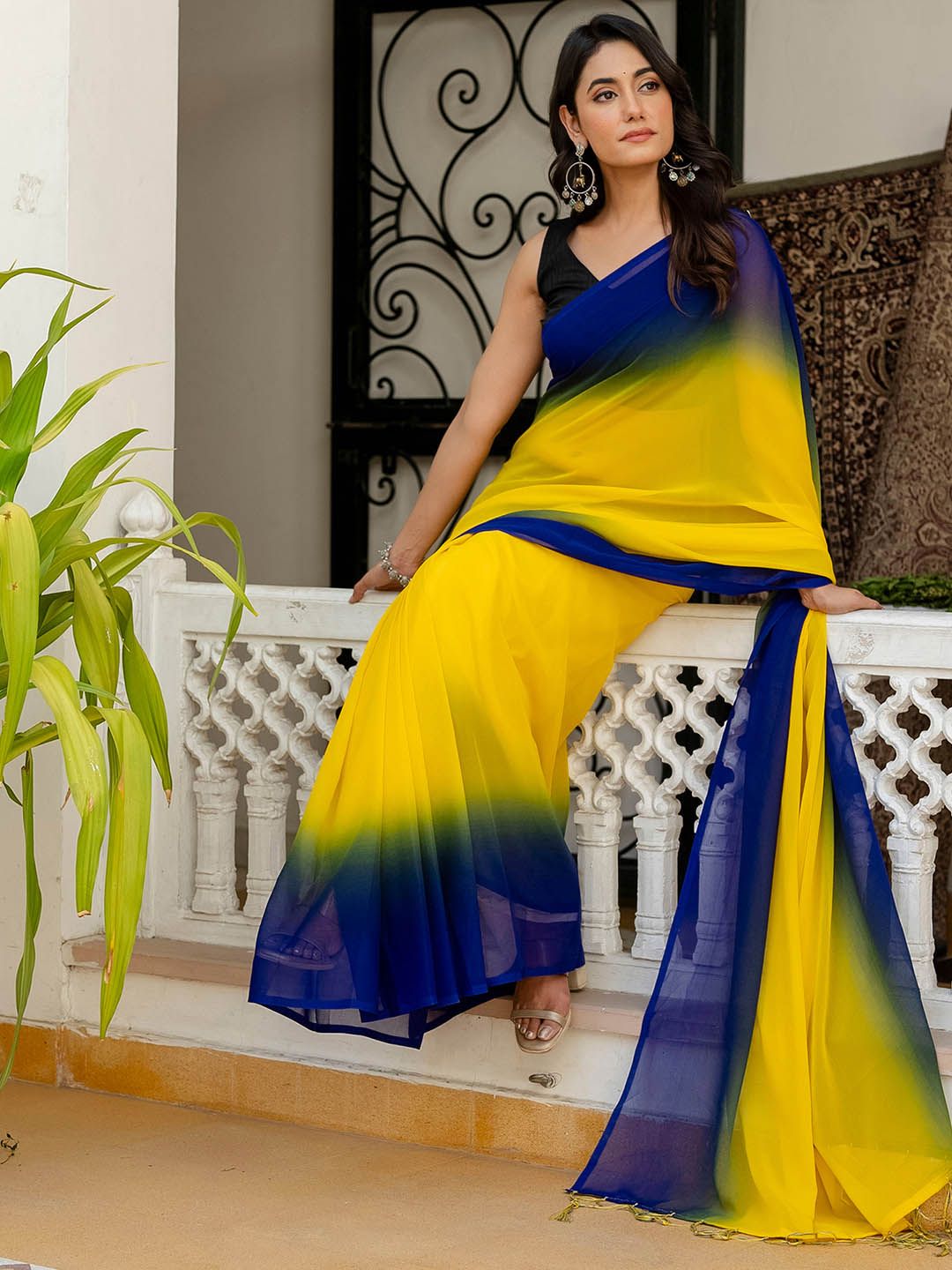 Ombre Dyed Pure Georgette Ready to Wear Saree 4
