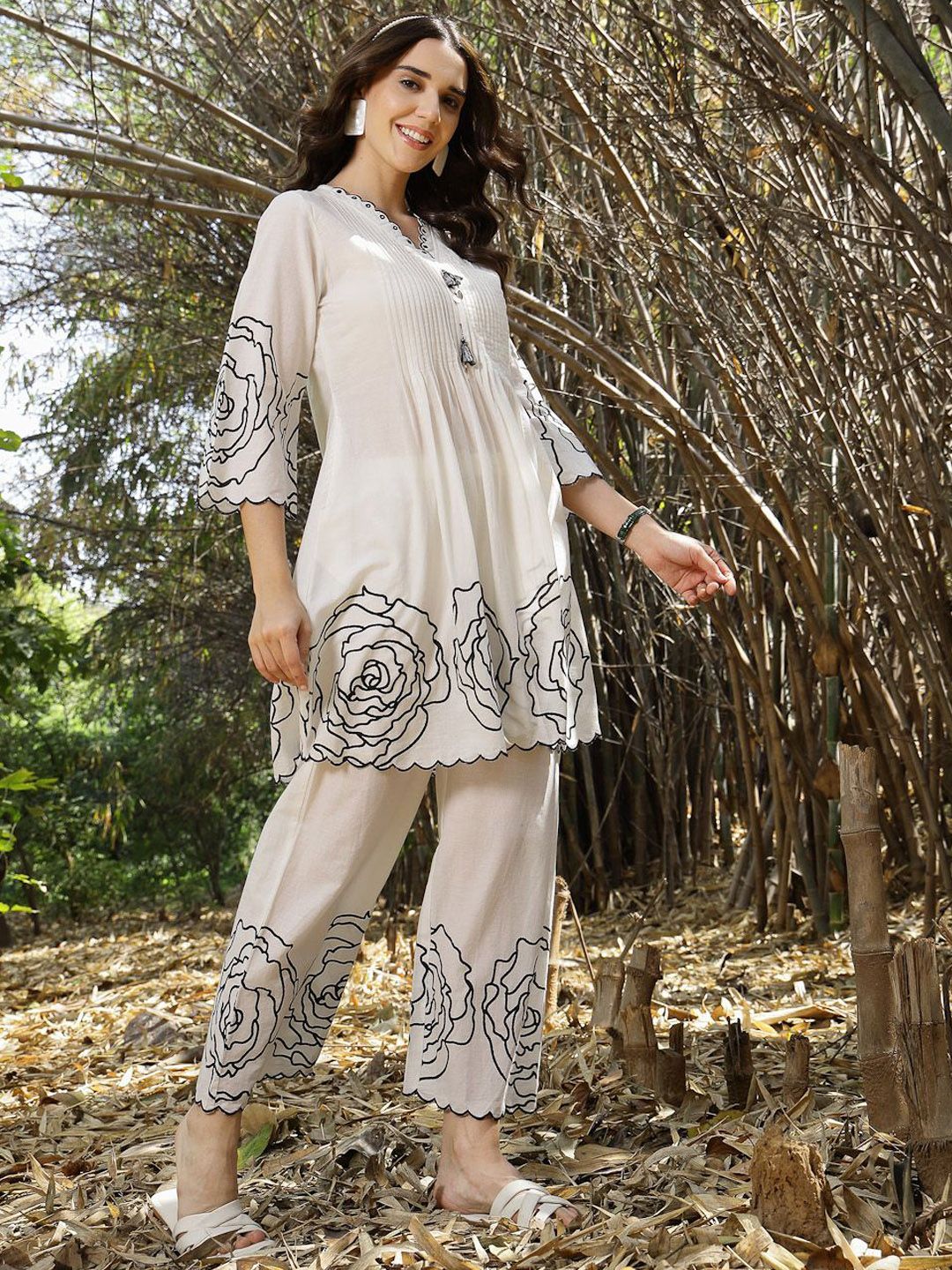 Hem Design V Neck Pure Cotton Tunic With Palazzo Co-Ords 5