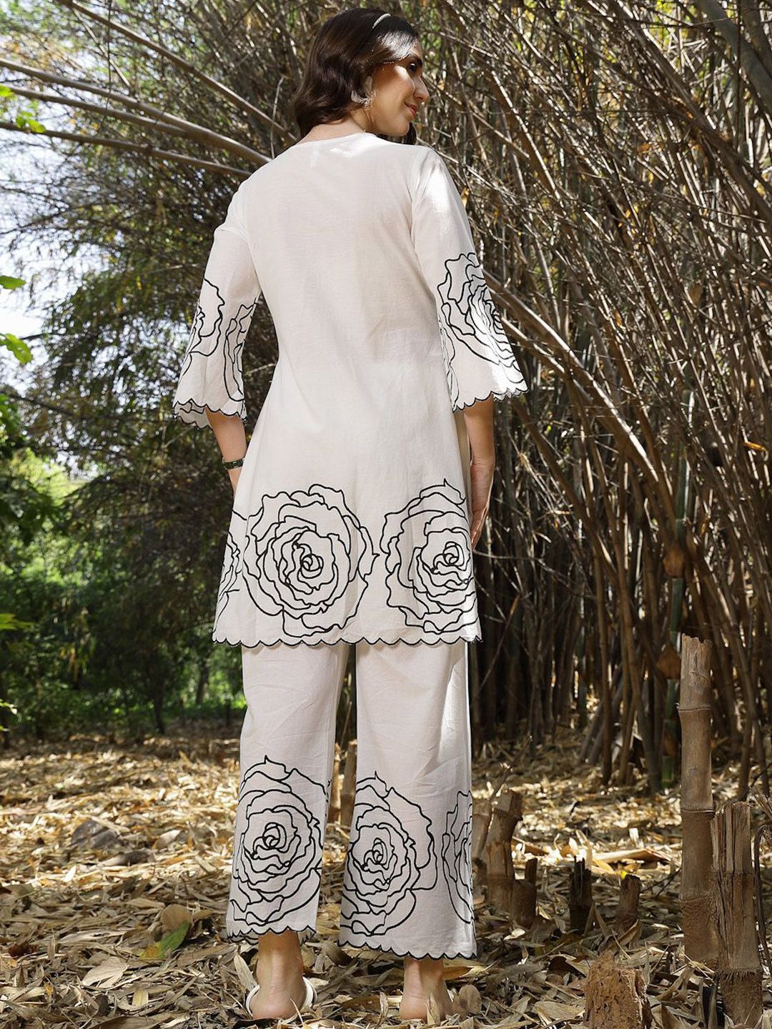 Hem Design V Neck Pure Cotton Tunic With Palazzo Co-Ords 6