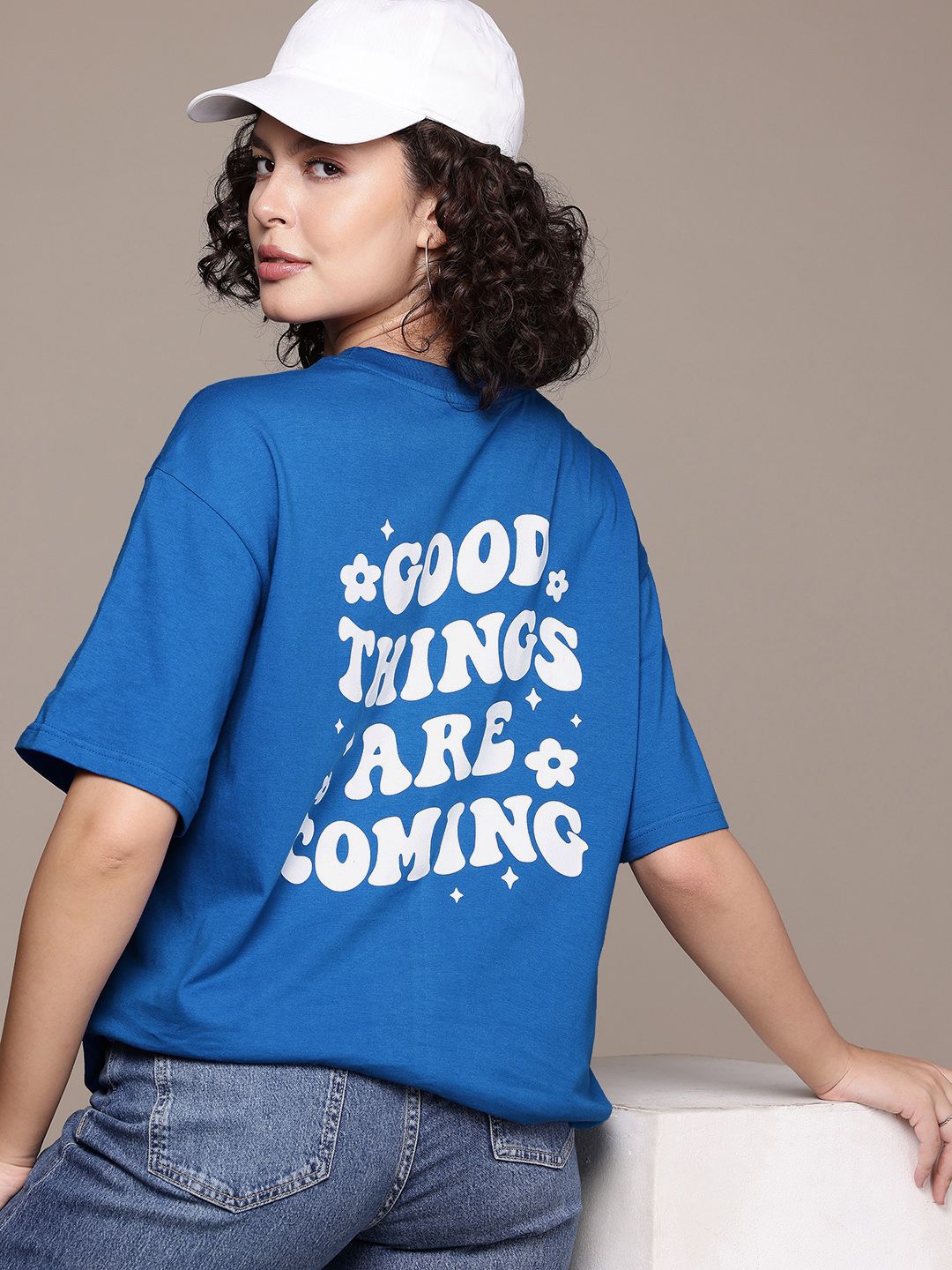 Freehand by The Indian Garage Co Printed Drop-Shoulder Sleeves Pure Cotton T-shirt