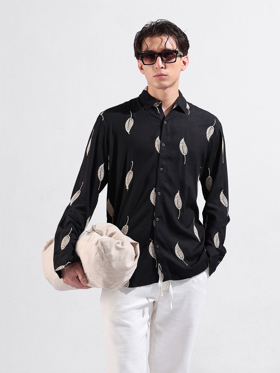 The Indian Garage Co Men Relaxed Fit Embroidered Resort Wear Shirt