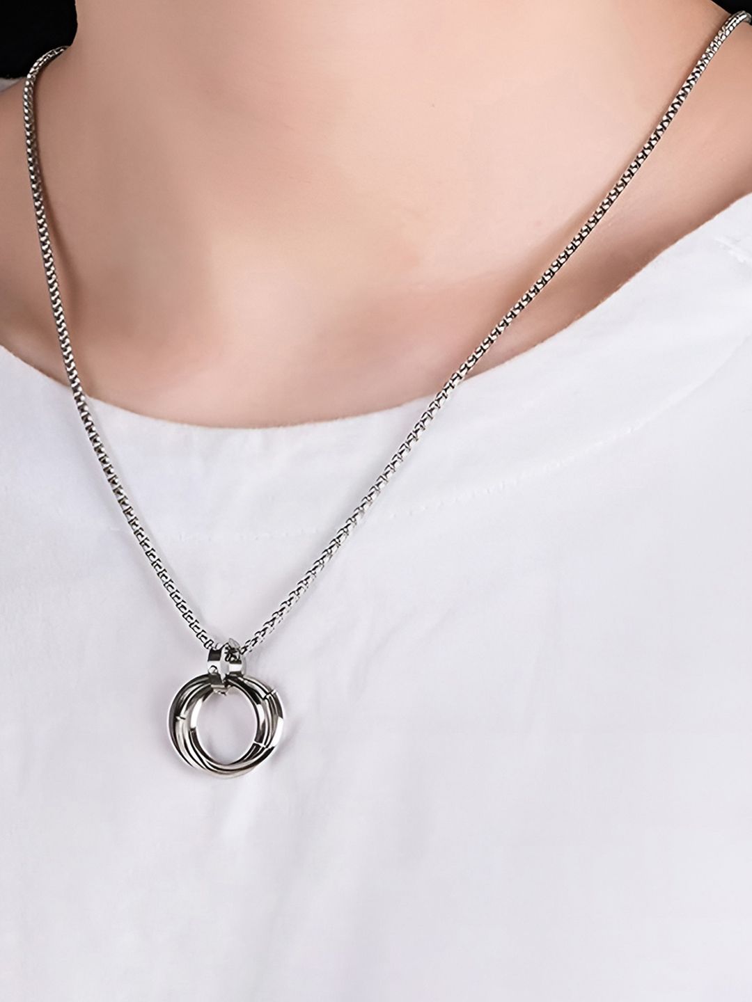 Buy Designs & You Stainless Steel Silver Plated Circular Pendants With Chains -  - Accessories for Men