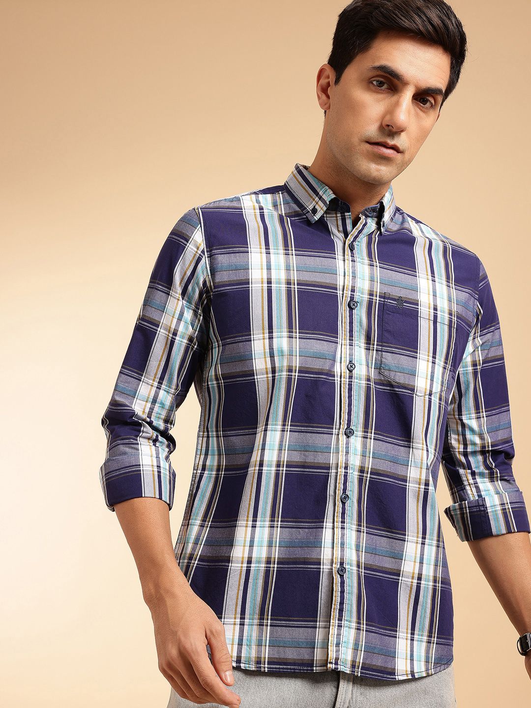 French Connection Windowpane Checks Slim Fit Shirt