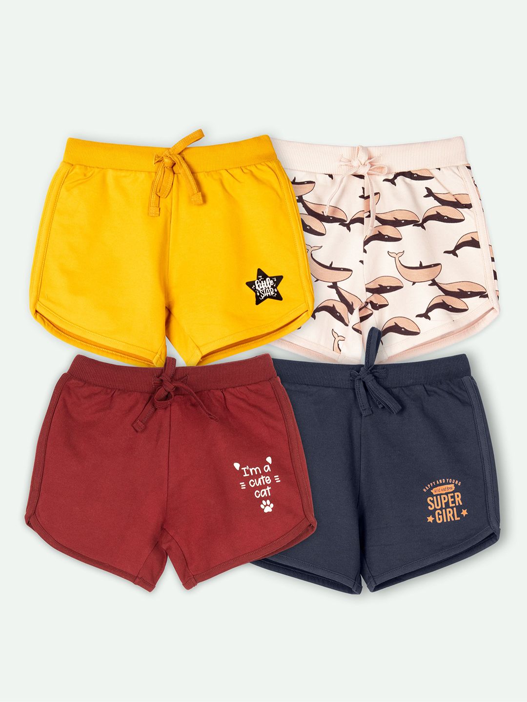 ariel Girls Pack Of 4 Printed Shorts