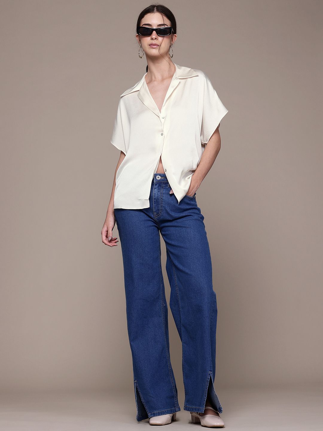 MANGO Cuban Collar Relaxed Fit Extended Sleeves Casual Shirt