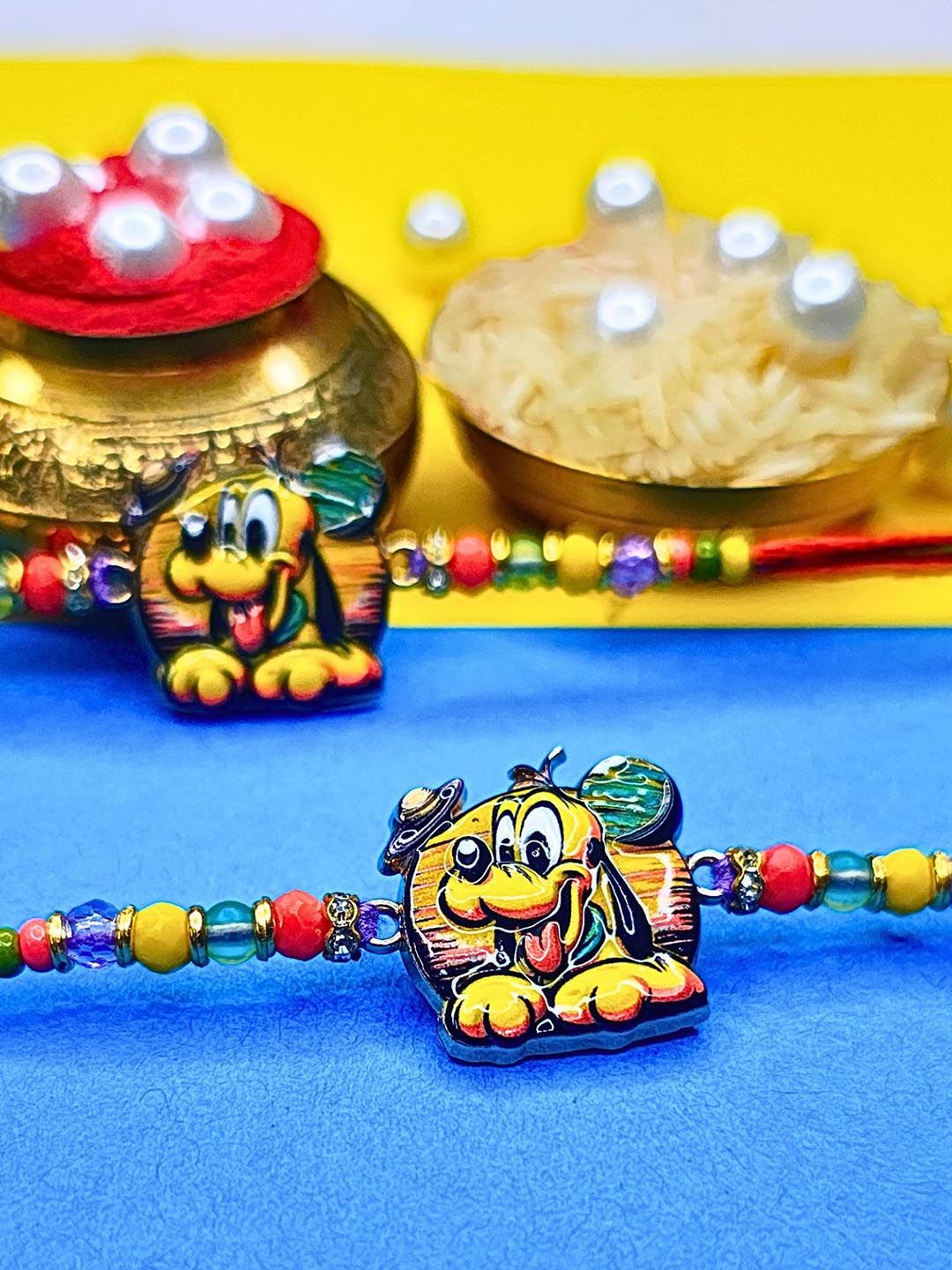 MANSIYAORANGE Set Of 2 Beaded Cotton Thread With AD Stones & Meenakari Thread Rakhi