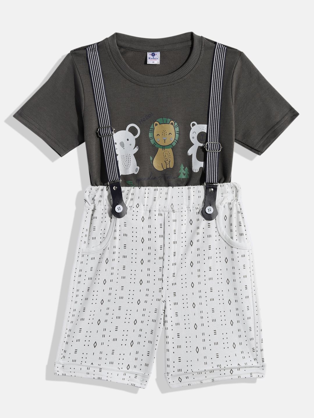 Buy Kidszi Infant Boys Printed Pure Cotton T Shirt With Shorts & Suspenders -  - Apparel for Boys