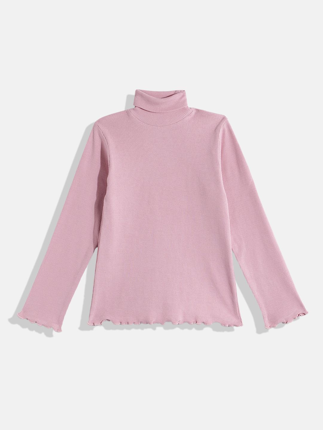 makemyfab Girls Turtle Neck Ribbed Top