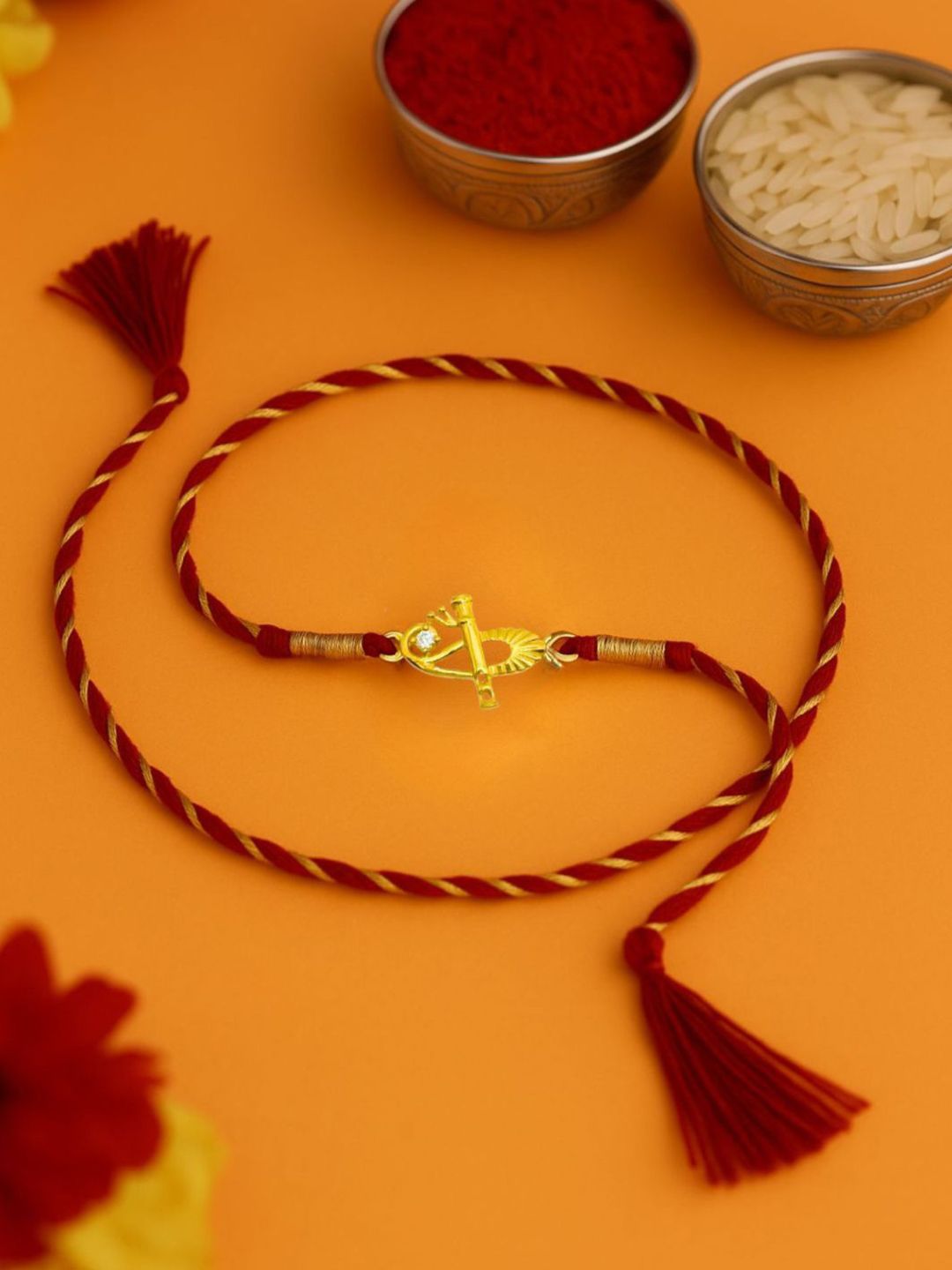 Luxevogue 925 Sterling Silver 18K Gold Plated Krishna Flute Rakhi