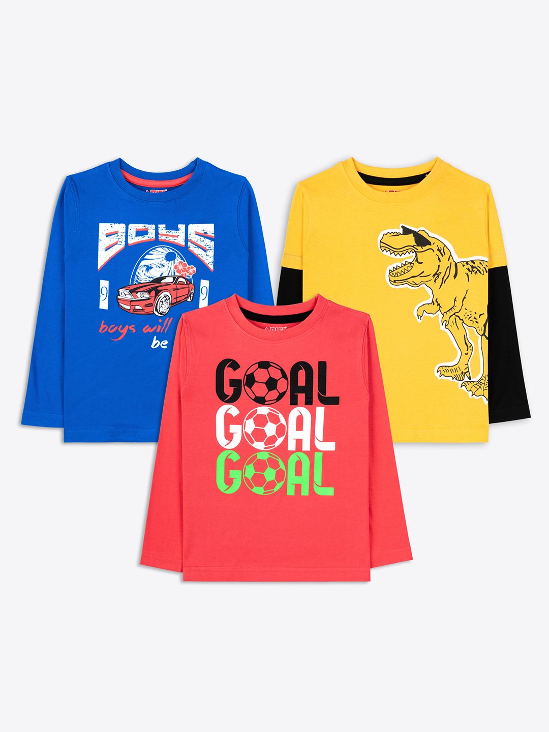 ariel Boys Pack Of 3 Typography Printed Round Neck Pure Cotton T-shirts