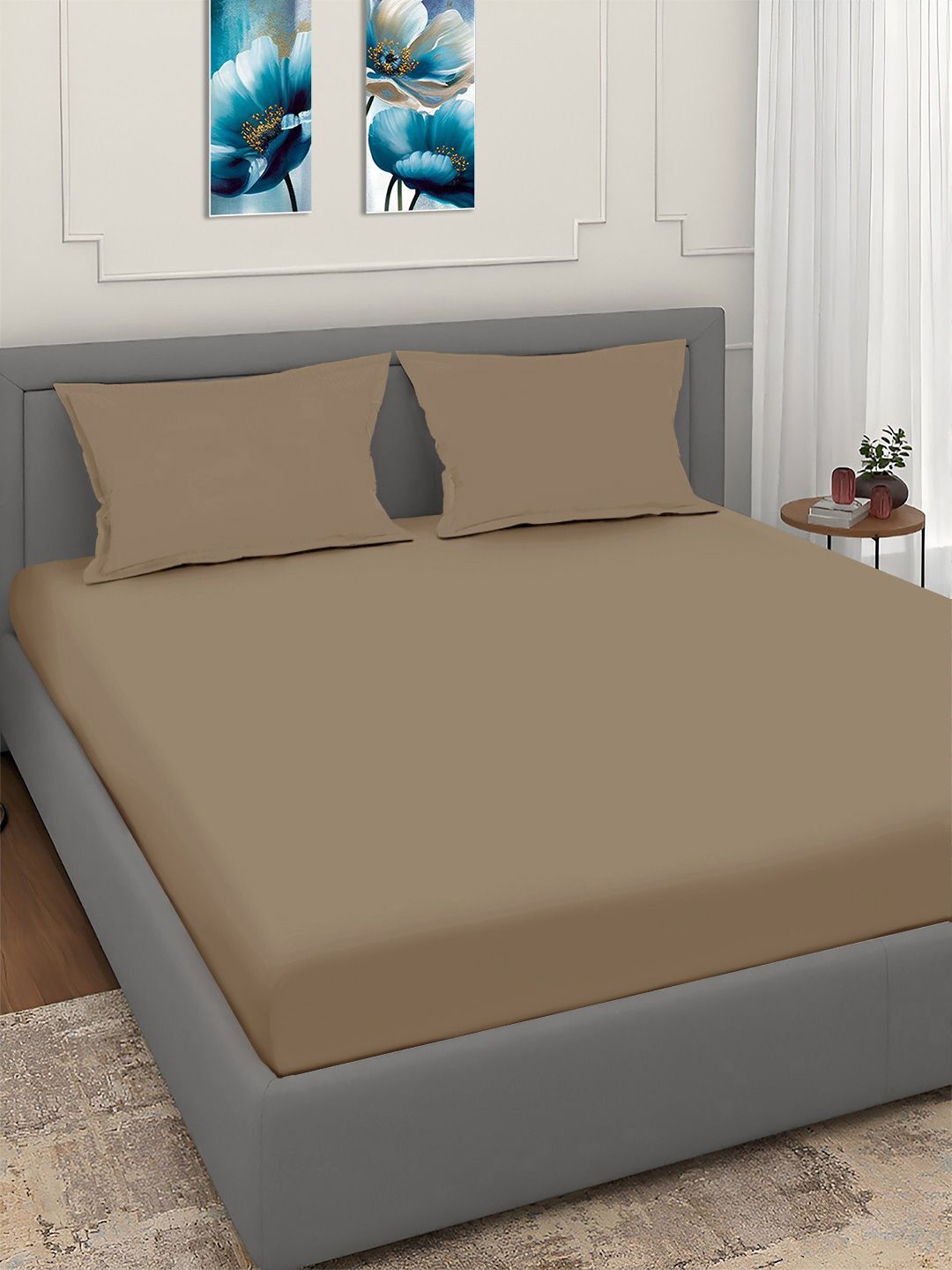 Aura Brown 350 TC King Bedsheet With 2 Pillow Covers 2.50 m x 2.15 m
