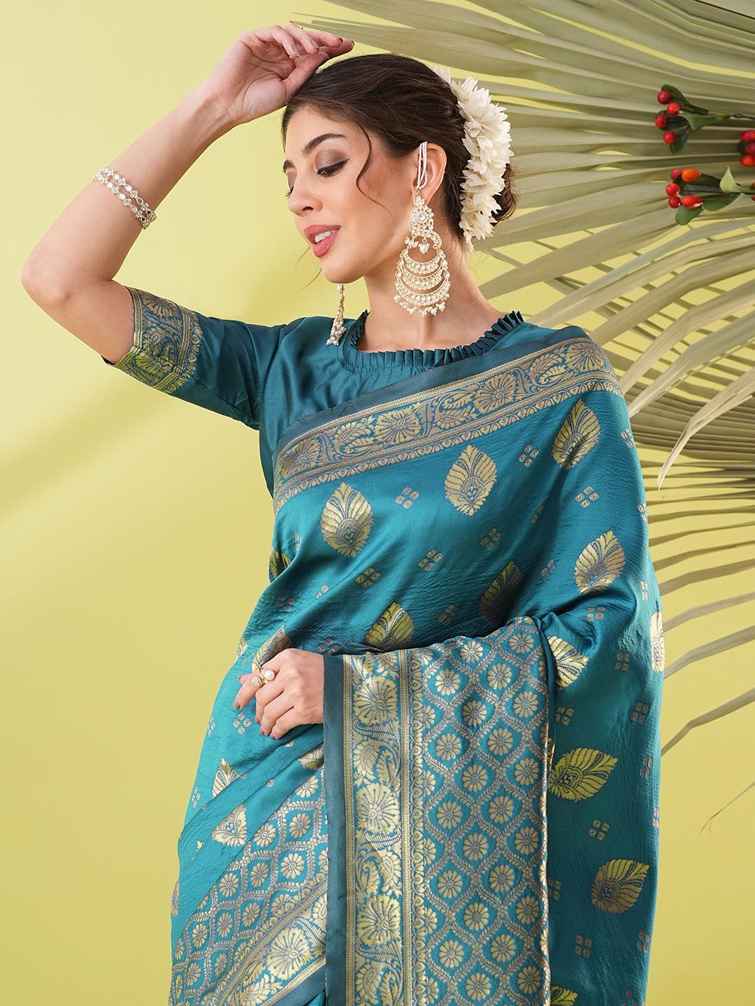 VILLAGIUS Woven Design Zari Ready to Wear Kanjeevaram Saree