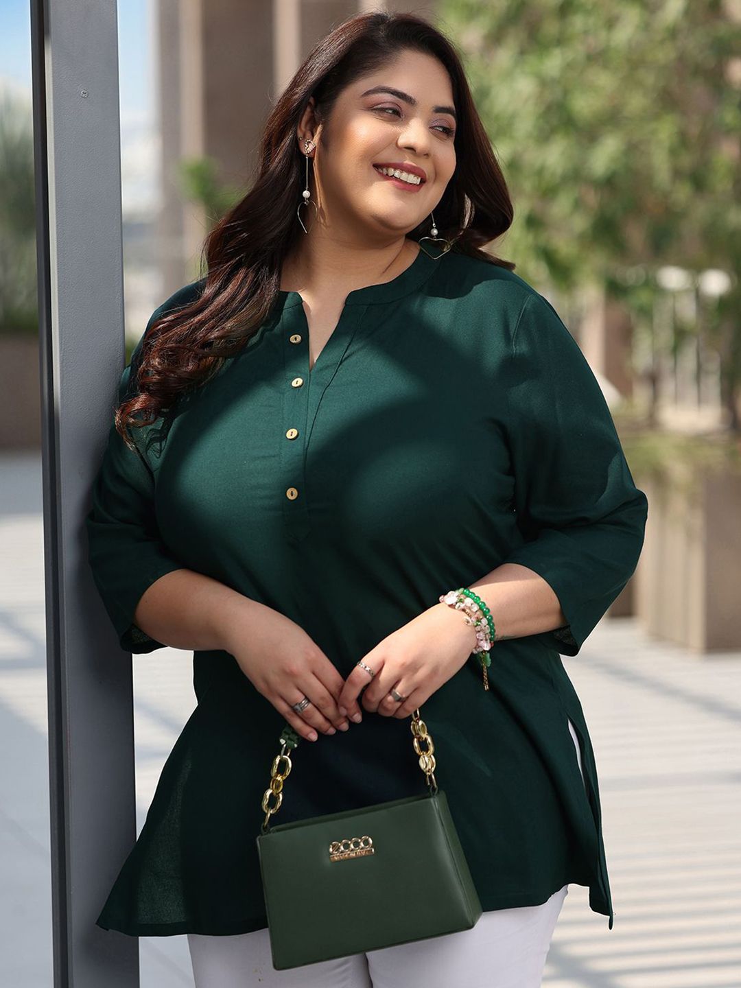 Extra Love By Libas Plus Size Women Mandarin Collar Kurti