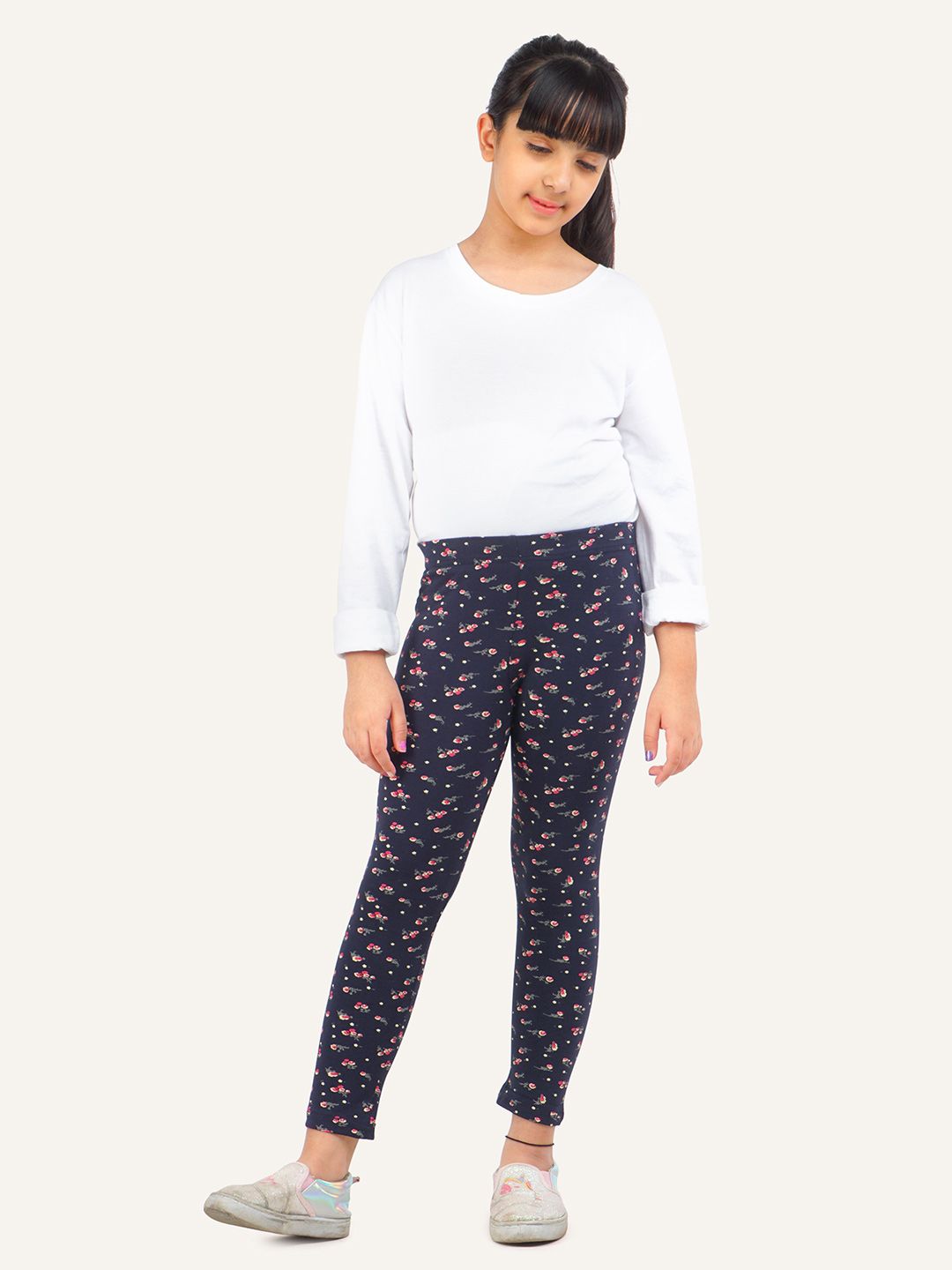 Girls Pack Of 3 Printed Cotton Ankle-Length Leggings 4