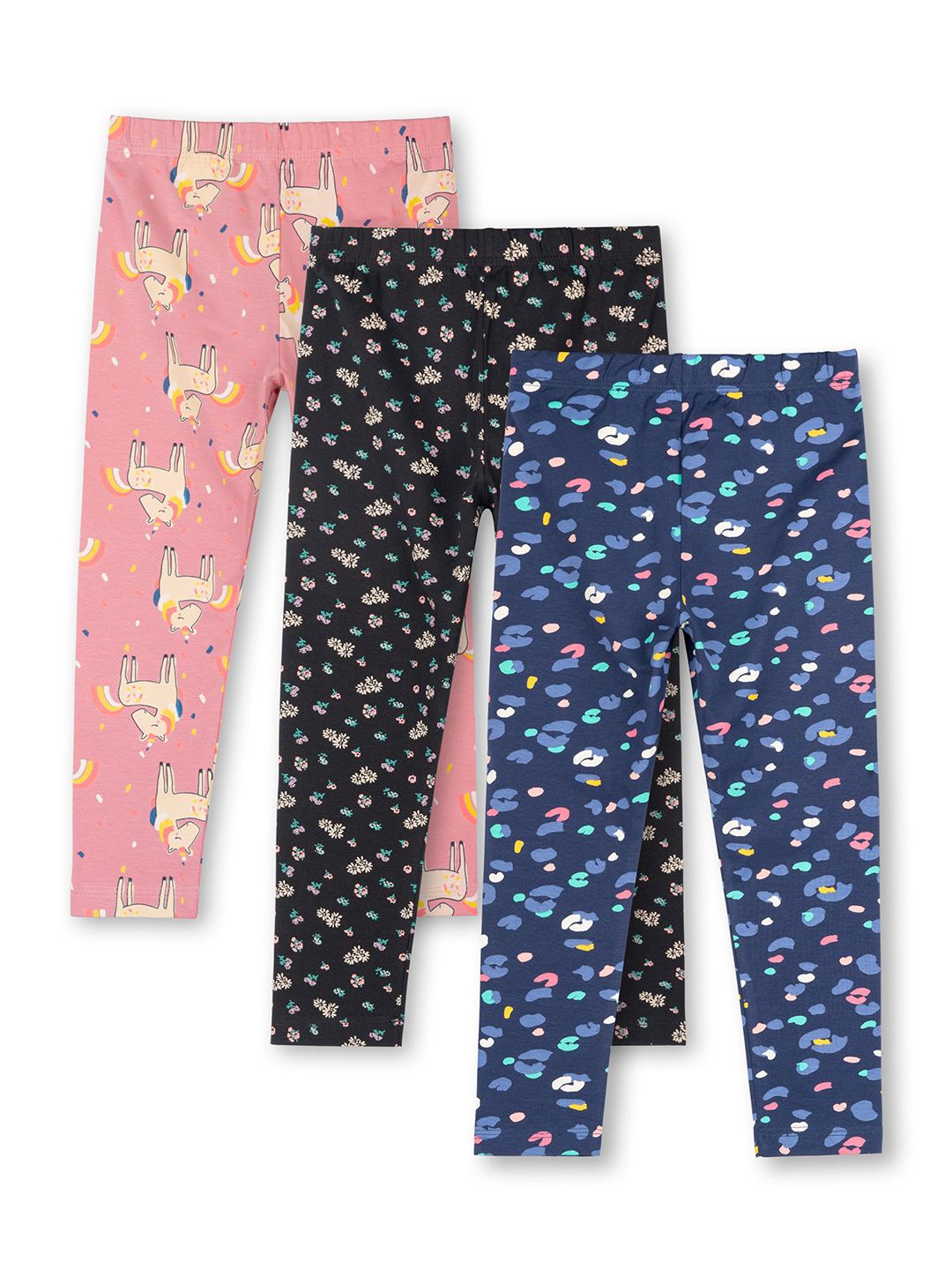 Girls Pack Of 3 Printed Cotton Ankle-Length Leggings 2