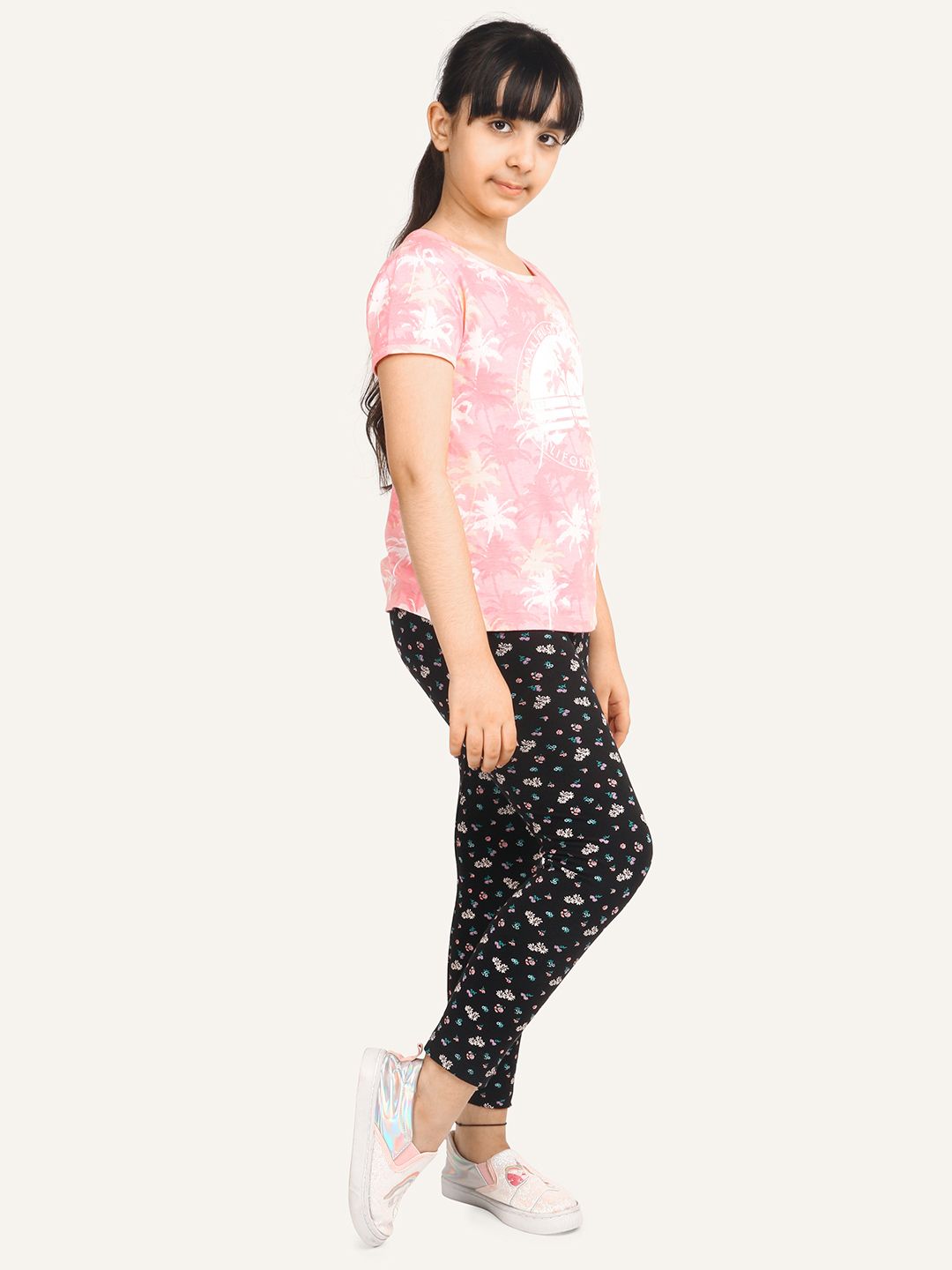 Girls Pack Of 3 Printed Cotton Ankle-Length Leggings 4