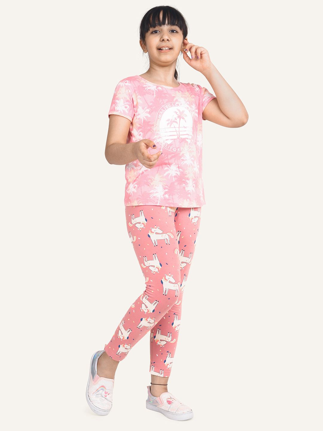 Girls Pack Of 3 Printed Cotton Ankle-Length Leggings 5