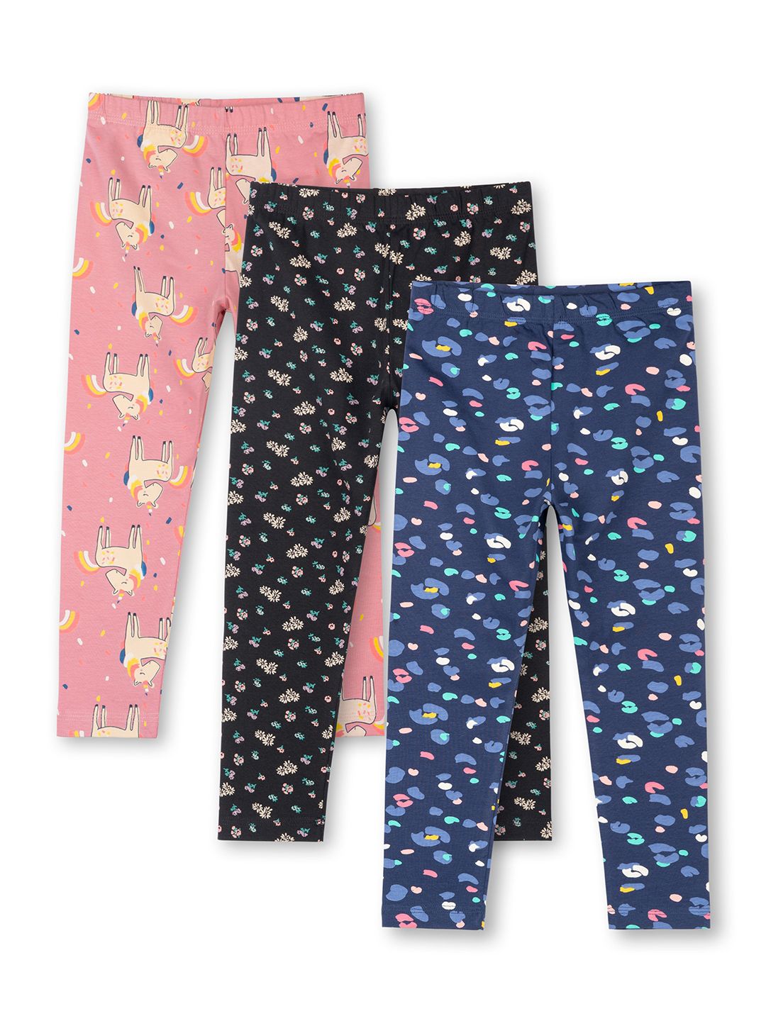 Girls Pack Of 3 Printed Cotton Ankle-Length Leggings