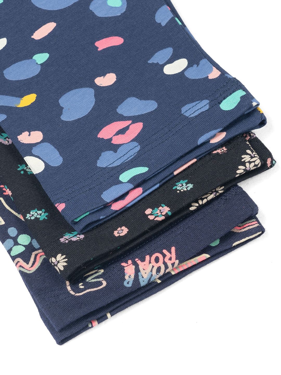 Girls Pack Of 3 Graphic Printed Cotton Ankle-Length Leggings 7
