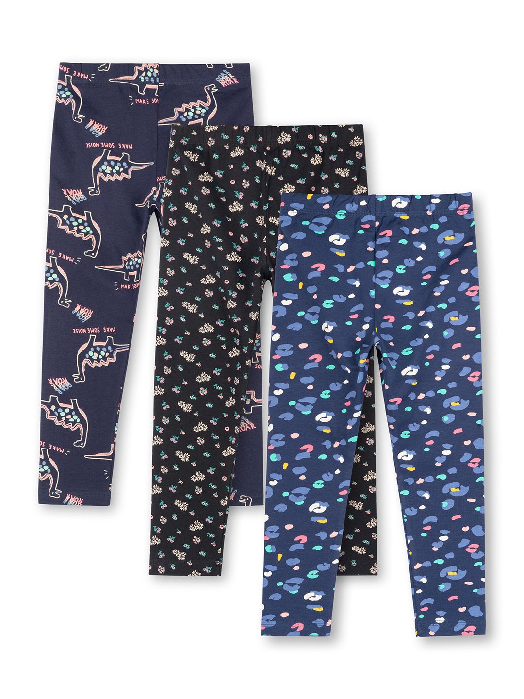 Girls Pack Of 3 Graphic Printed Cotton Ankle-Length Leggings 2