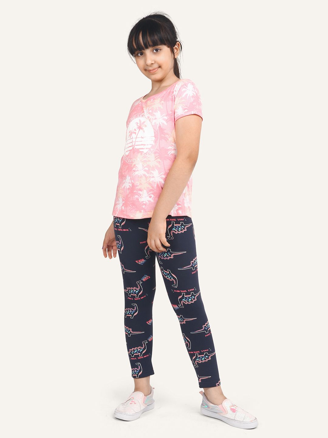Girls Pack Of 3 Graphic Printed Cotton Ankle-Length Leggings 4