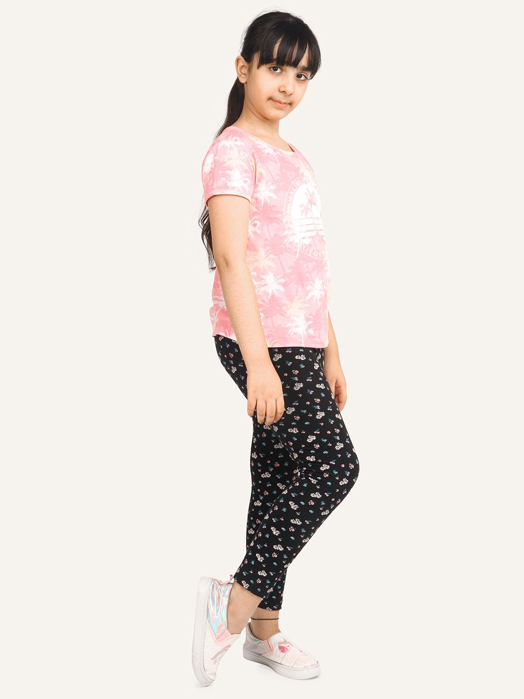 Girls Pack Of 3 Graphic Printed Cotton Ankle-Length Leggings 5