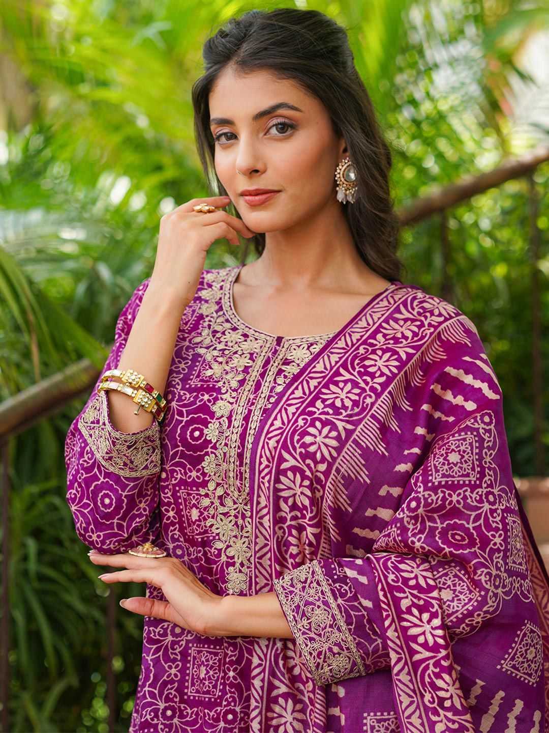 KALINI Women Ethnic Motifs Embroidered Sequinned Kurta &Trousers With Dupatta