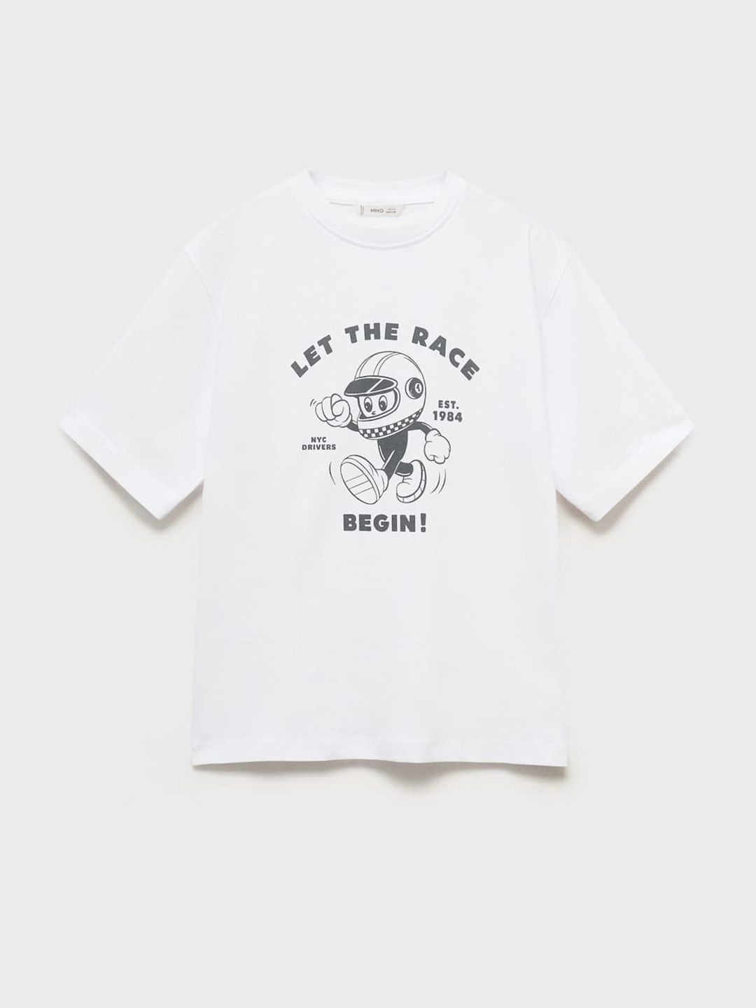 Mango Kids Boys Printed Drop-Shoulder Sleeves Pure Cotton T-Shirt