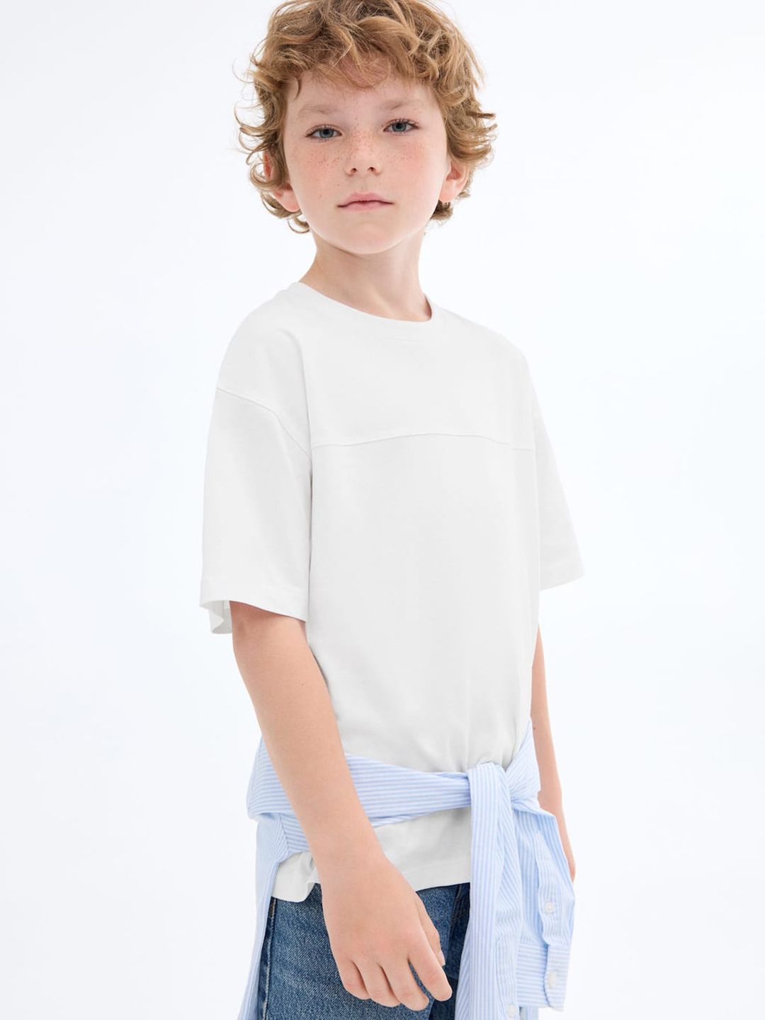 Mango Kids Boys Drop-Shoulder Sleeves Pure Cotton T-Shirt