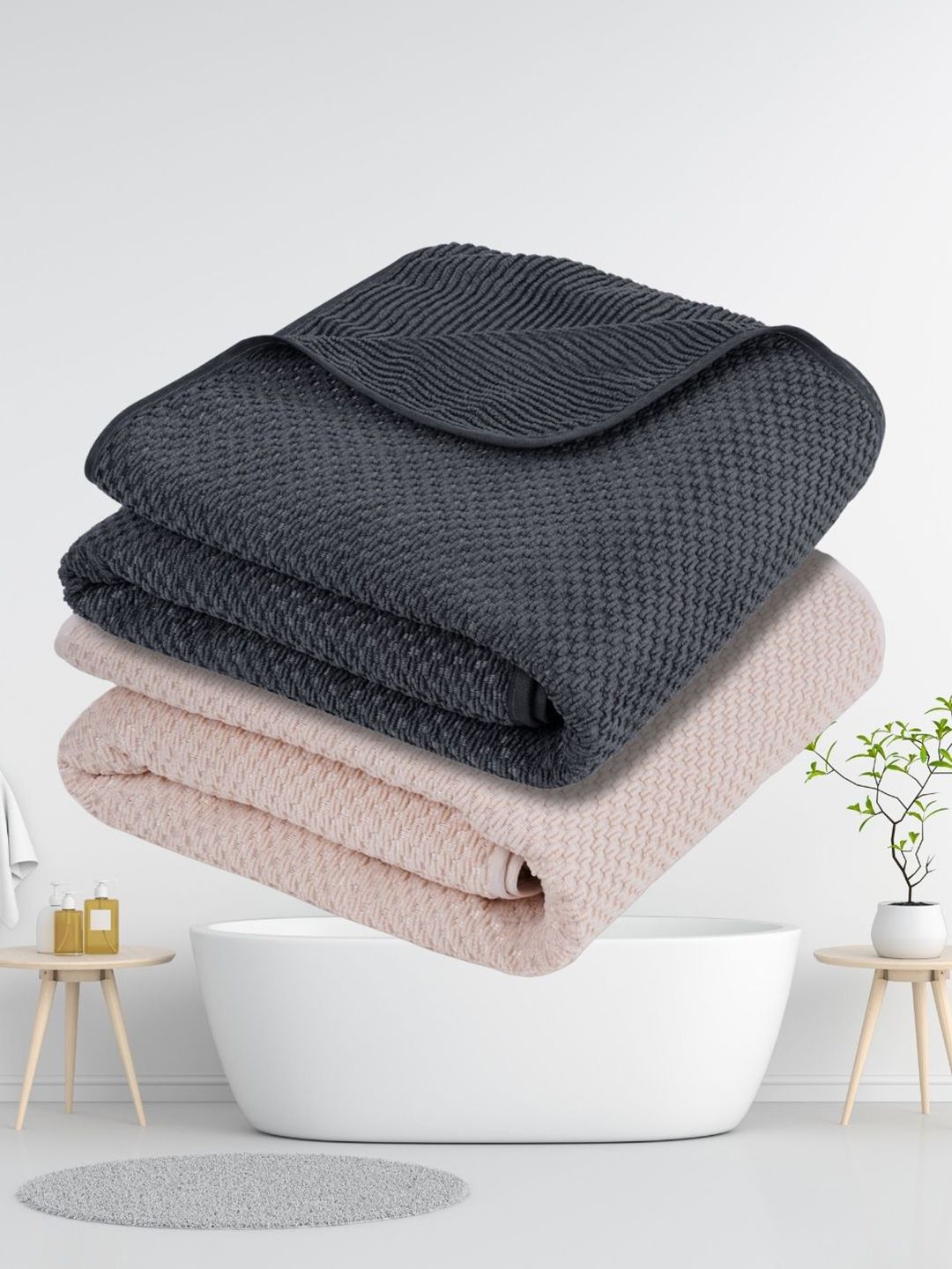 Buy Fezora Grey & Pink 2 Pieces Microfiber 320 GSM Bath Towels -  - Home for Unisex