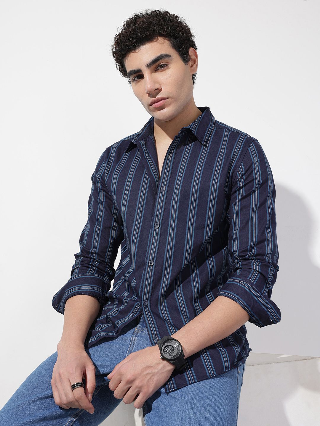 The Roadster Lifestyle Co. Men Relaxed Striped Pure Cotton Casual Shirt