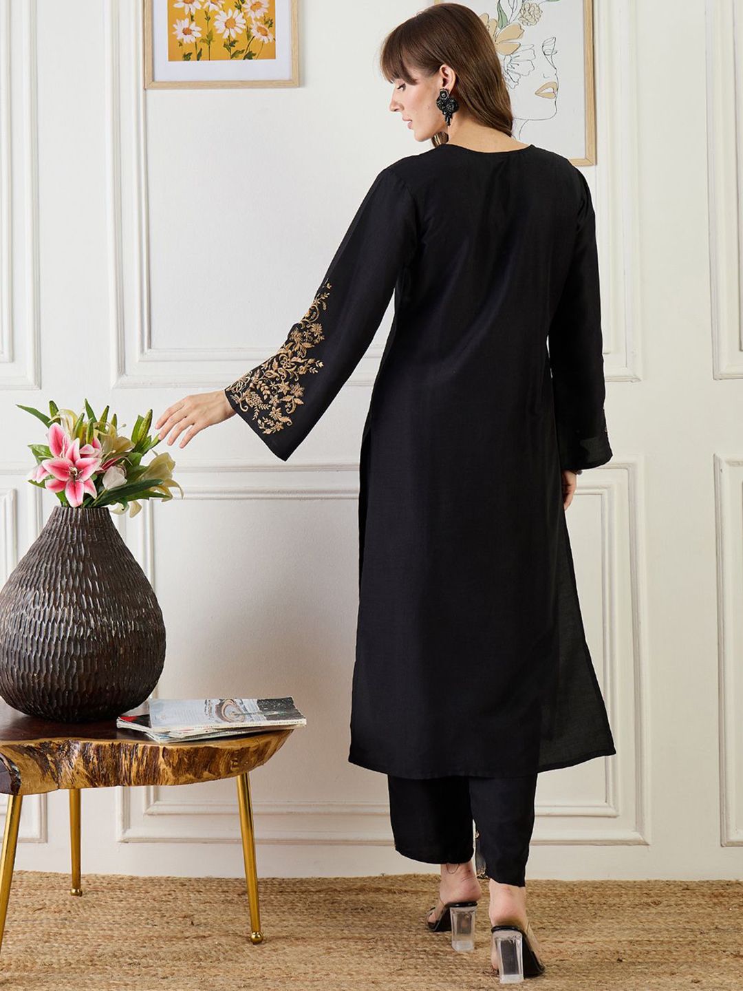 Embroidered Round Neck Top With Trousers Co-Ords 4
