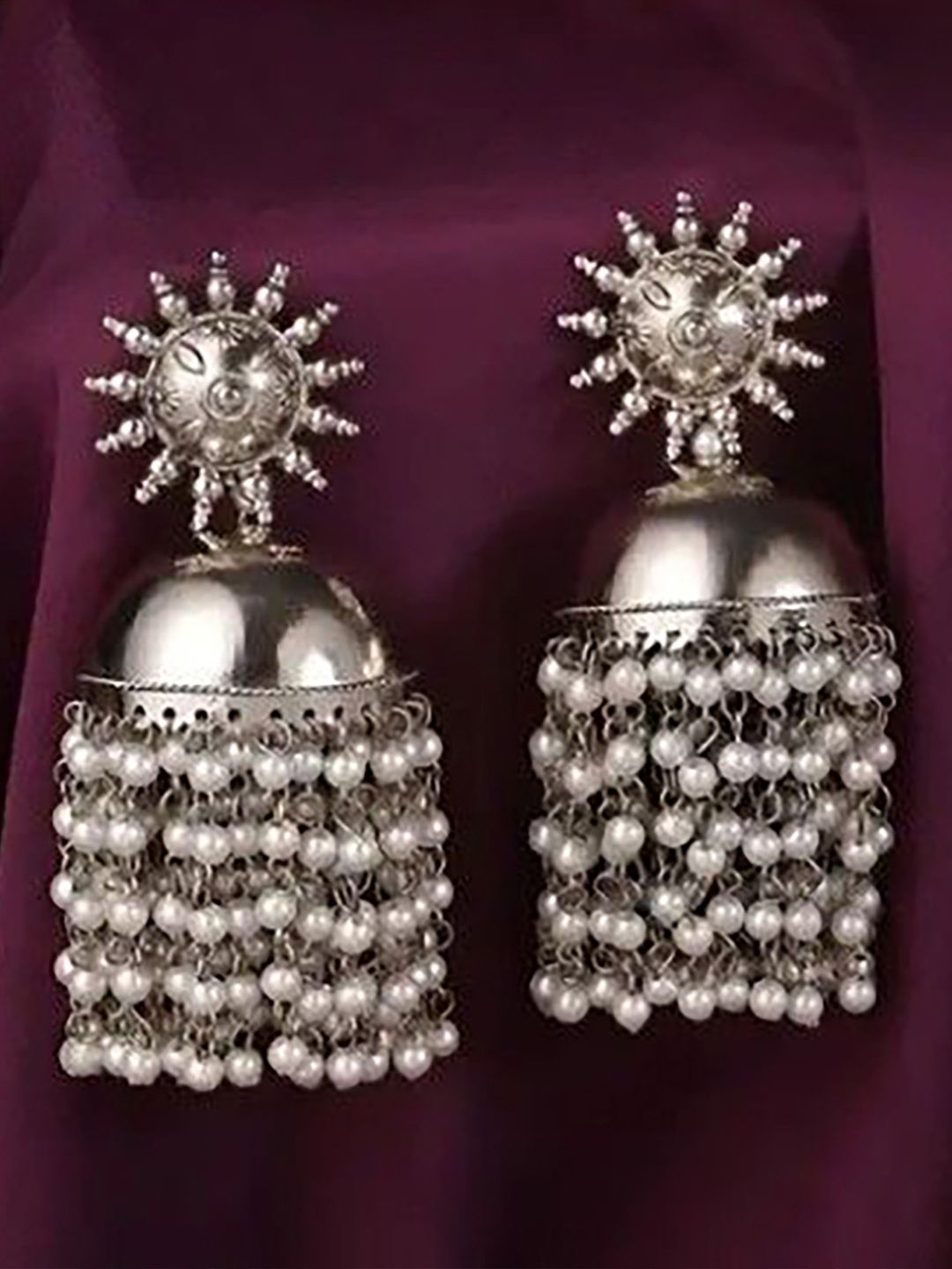 Samridhi DC Artificial Beaded Oxidised Dome Shaped Jhumkas