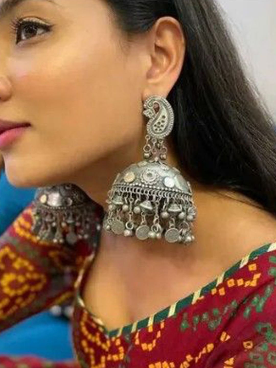 Samridhi DC Artificial Beaded Oxidised Dome Shaped Jhumkas