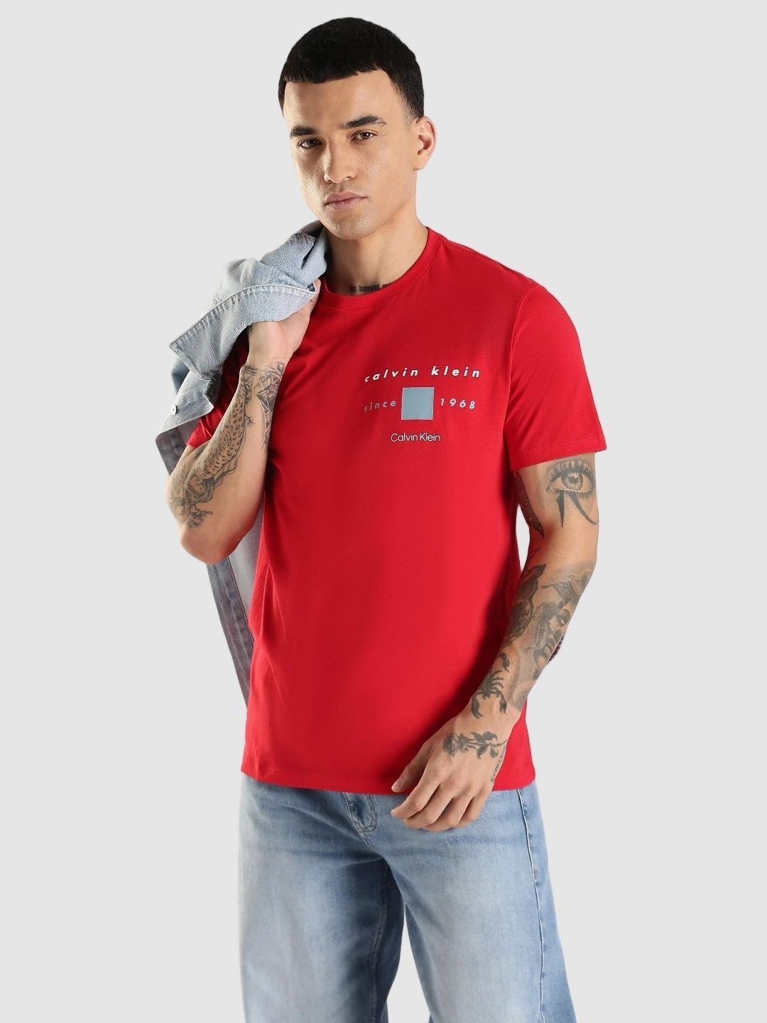 Calvin Klein Jeans Men Brand Logo Printed Round Neck Pure Cotton T-shirt