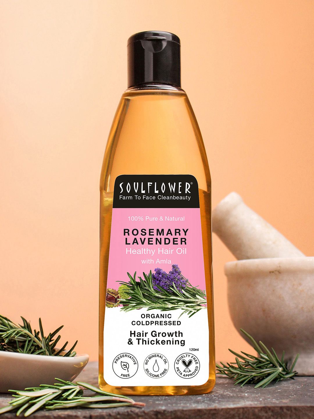 Soulflower Rosemary Lavender Hair Growth Oil for Hair Fall 120ml