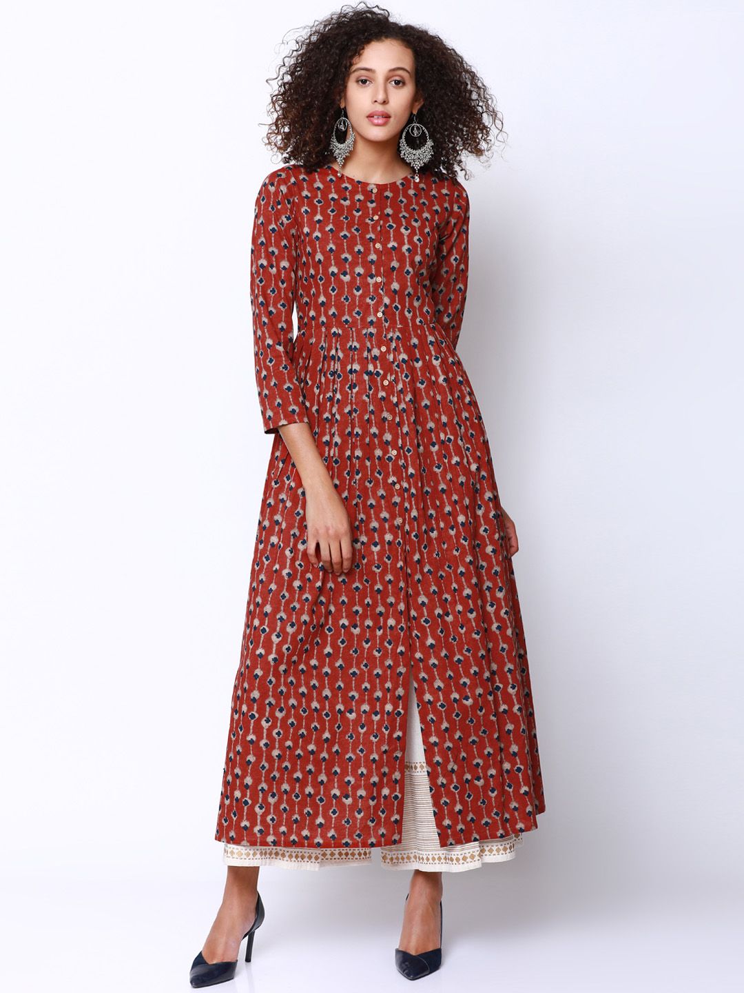 Vishudh Women Red Printed Anarkali Kurta