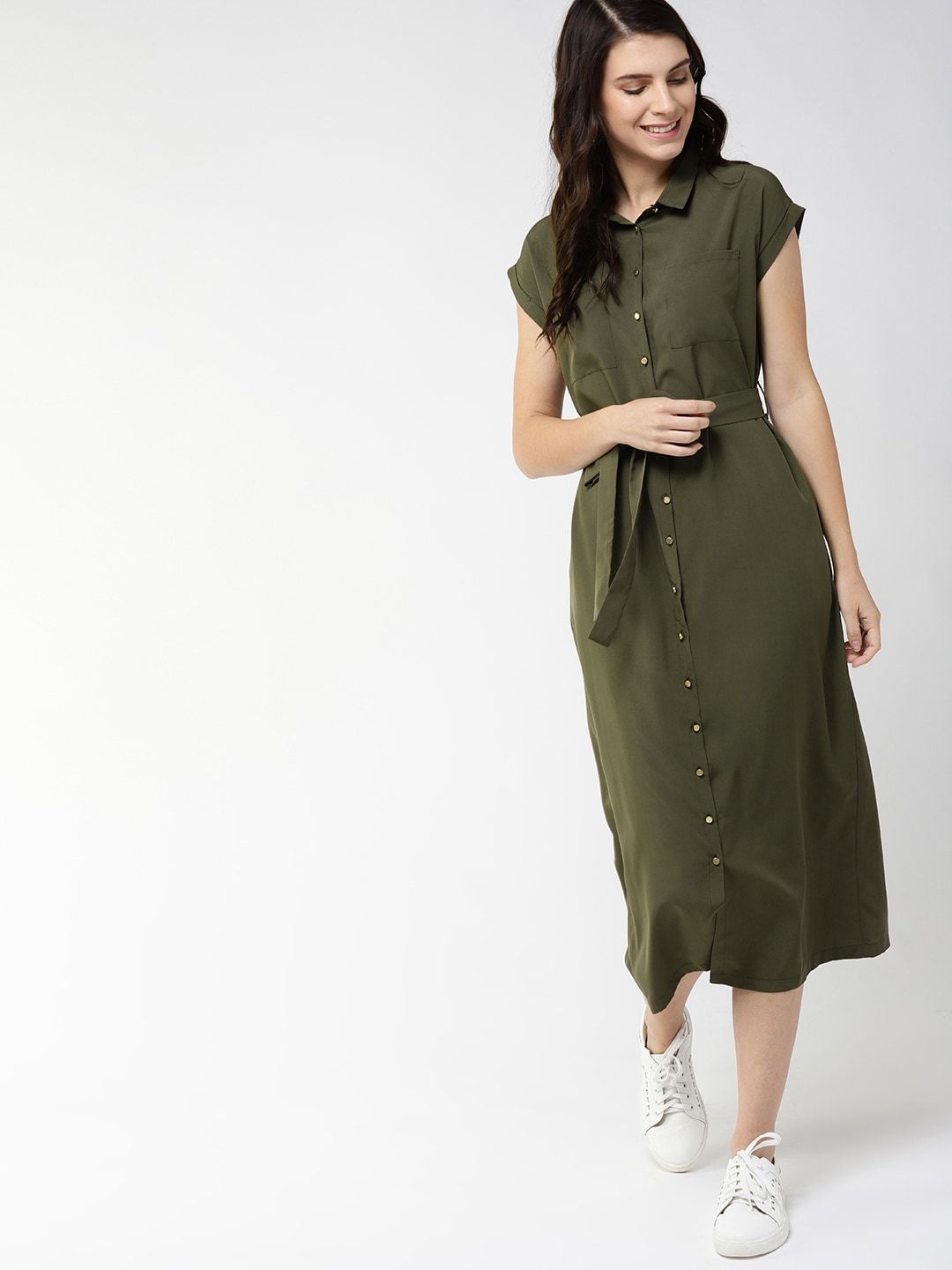 Mast & Harbour Olive Green Extended Sleeved Shirt Dress