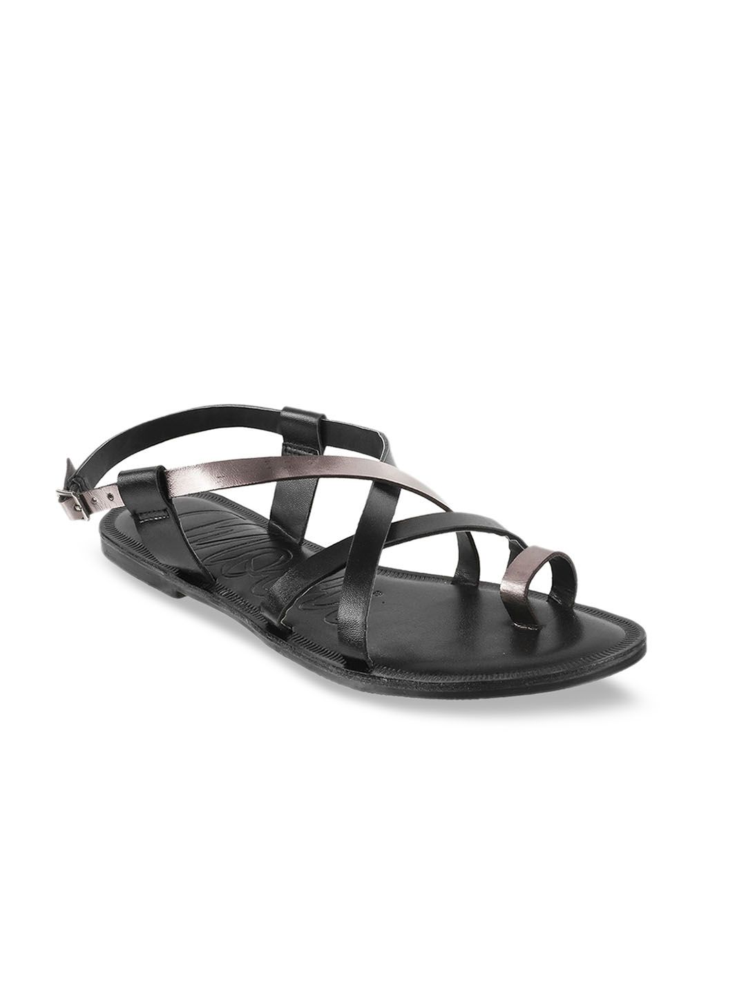 Mochi Women Black Solid One Toe Flats